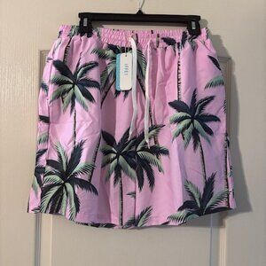 NWT Men's pink palm tree swim trunks SZ M